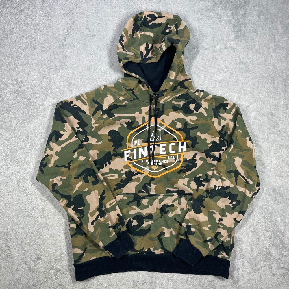 Fintech Camo Fishing Hoodie Mens Large Green Camouflage Performance Pullover